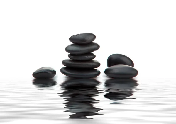 Zen stones. Black massage stones stacked, — Stock Photo, Image