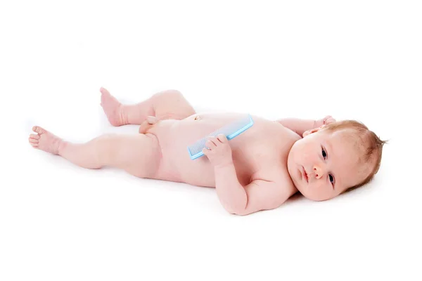 Πορτρέτο του αξιολάτρευτο μωρό. όμορφο αγοράκι σε λευκό αμουδερές — Φωτογραφία Αρχείου