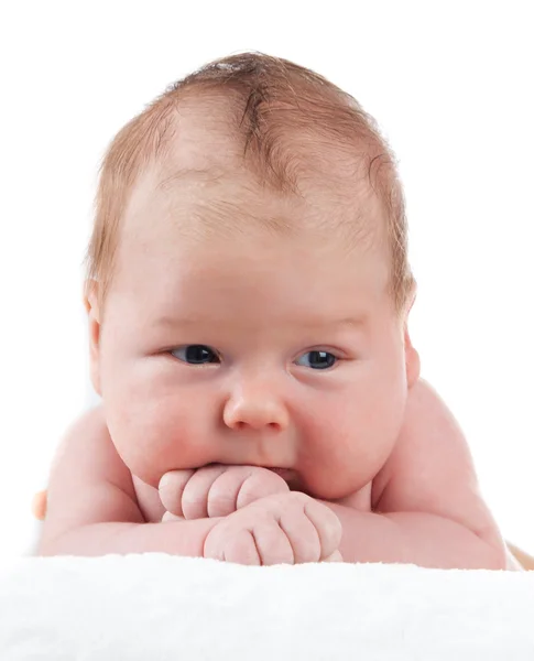 Retrato de um bebé adorável. lindo menino no branco backgroun — Fotografia de Stock
