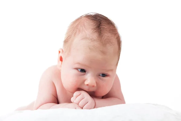 Porträt eines entzückenden Babys. schöner kleiner Junge auf weißem Hintergrund — Stockfoto