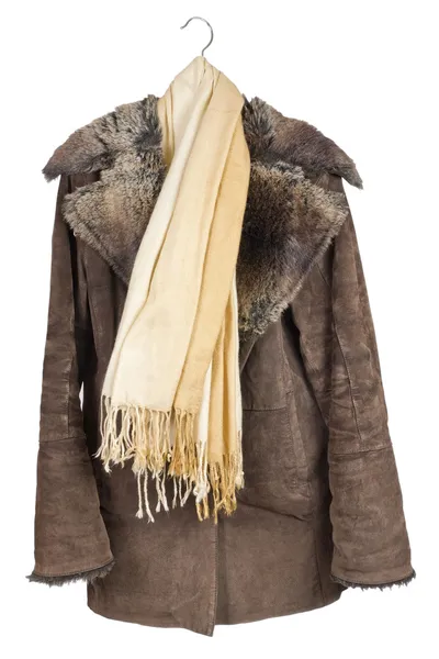 Old brown suede ladies coat — Stock Photo, Image