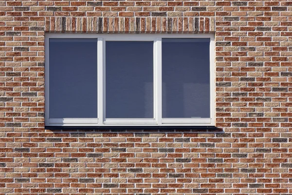 Vit plast fönster och röd tegelvägg — Stockfoto