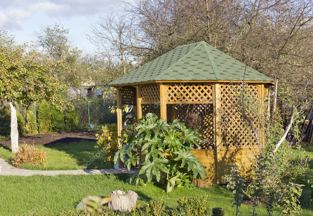 Wooden Pavilion For Barbecue — Stock Photo © Vilaxlt 9122681