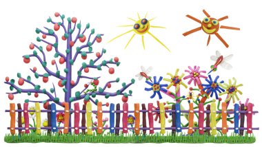 Fantastic garden from village fence clipart