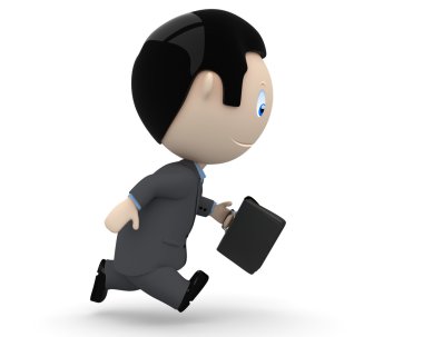 Manager in a hurry. Social 3D characters: businessman carry briefcase in haste. New constantly growing collection of expressive unique multiuse images. Concept for time is money illustration. I clipart