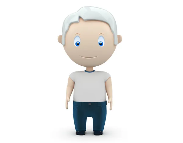 Yaşlı adam! Sosyal 3d karakterler: kot pantolon ve t-shirt giyen gri saçlı adam duruyor hala. Anlatım benzersiz multiuse görüntüleri yeni sürekli büyüyen topluluğu. Konsept illüstrasyon yaşlanma için. Olduğunu — Stok fotoğraf
