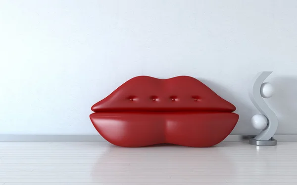 Lábios vermelhos sofá e luz — Fotografia de Stock