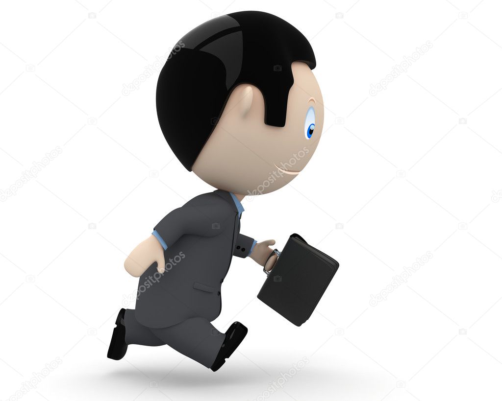 Manager in a hurry. Social 3D characters: businessman carry briefcase in haste. New constantly growing collection of expressive unique multiuse images. Concept for time is money illustration. I