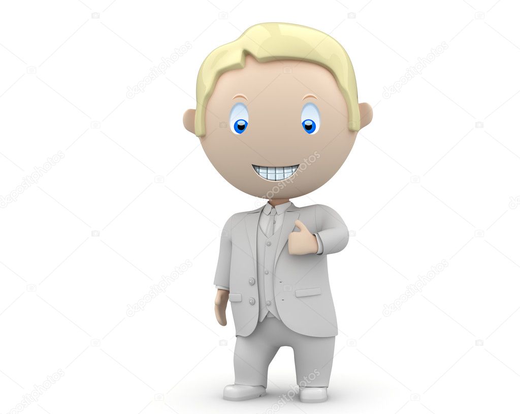 Like it! Social 3D characters: happy smiling businessman showing big finger. New constantly growing collection of expressive unique multiuse images. Concept for social like illustration. Isola