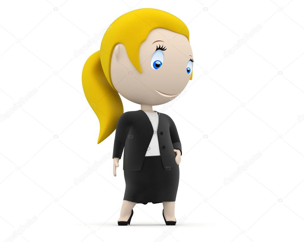 Businesswoman! Social 3D characters: business lady stands still. New constantly growing collection of expressive unique multiuse images. Concept for woman in business illustration. Isolated.