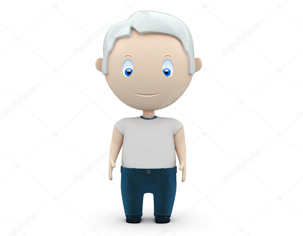 Old man! Social 3D characters: grey haired man wearing jeans and t-shirt stands still. New constantly growing collection of expressive unique multiuse images. Concept for aging illustration. Is