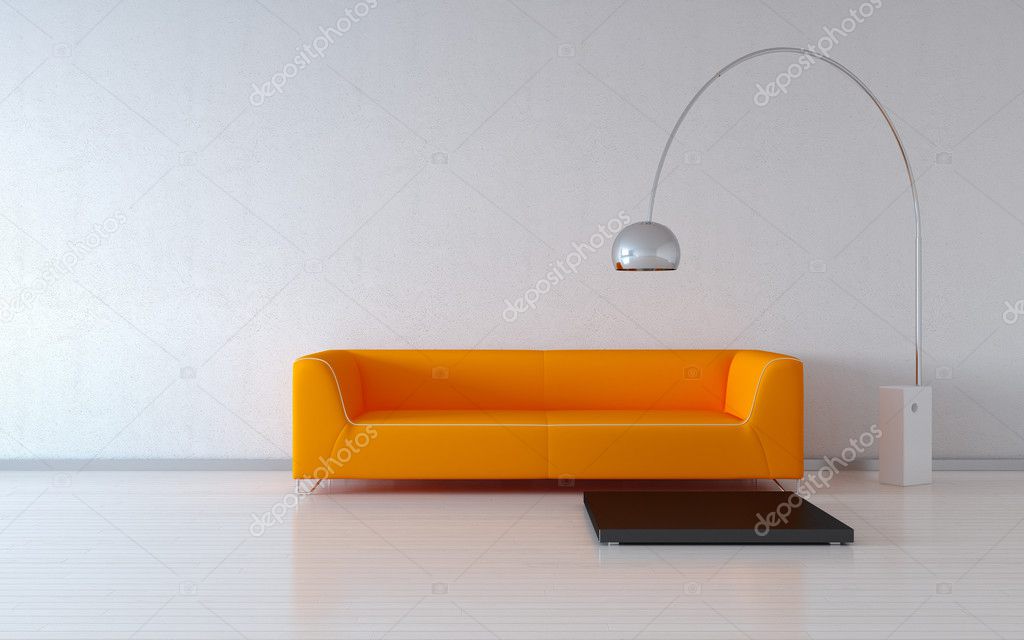 Cosy orange couch by the wall