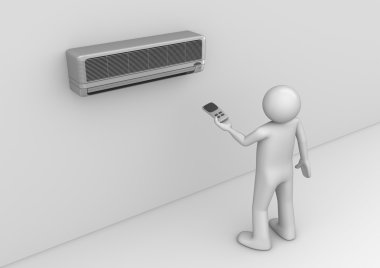 Air-conditioner user. Man holding cooler remote control. Electronics collection clipart