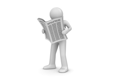 News, man with newspaper (3d isolated characters series) clipart