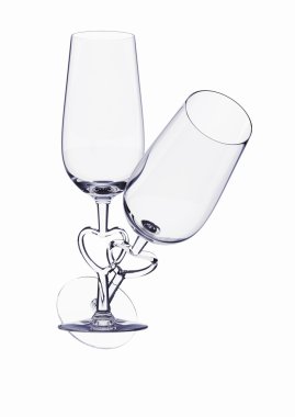 Couple champagne glasses with heart stem (love, valentine day series, 3d isolated characters) clipart