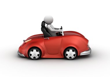Red cabrio car driven by character clipart