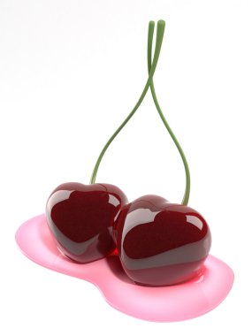 Kissing cherries heart shaped (love, valentine day, wedding seri clipart