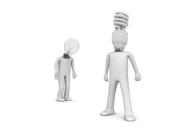 Classic and Energy-efficient lamps instead of human heads — Stock Photo, Image
