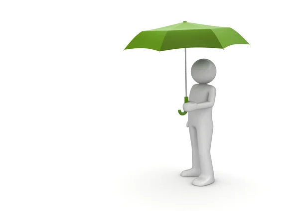Człowiek pod zielony parasol — Zdjęcie stockowe