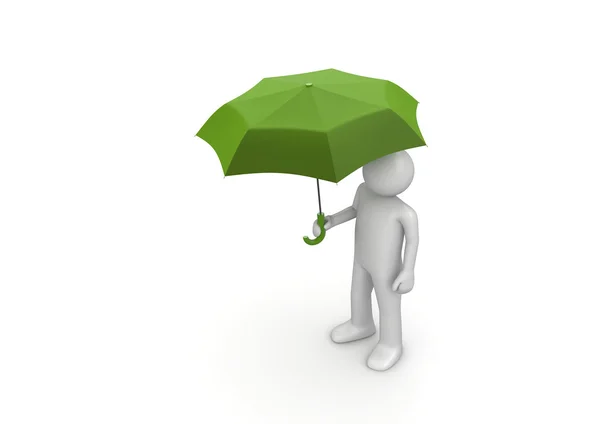 녹색 우산 아래 남자 — 스톡 사진