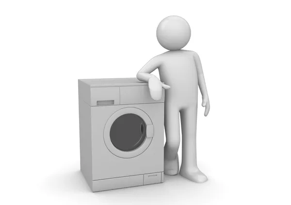 Homem apoiado na máquina de lavar — Fotografia de Stock