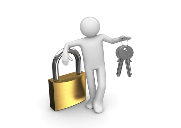 Lock, man and two keys — Stock Photo, Image