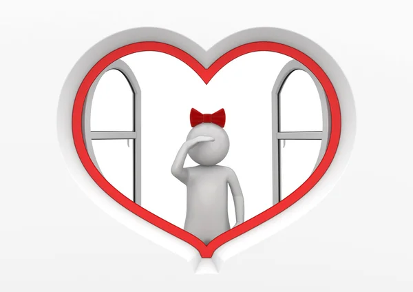 Meisje op zoek naar een jongen (liefde, valentijn dag serie, 3D-geïsoleerde tekens) — Stockfoto