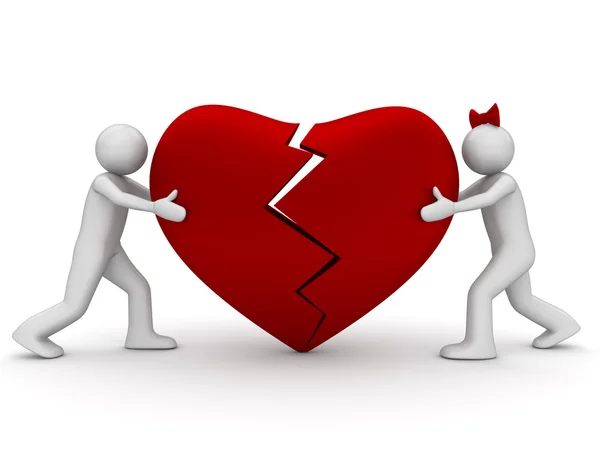 Connecting broken heart (love, valentine day series, 3d isolated characters) — Stock Photo, Image