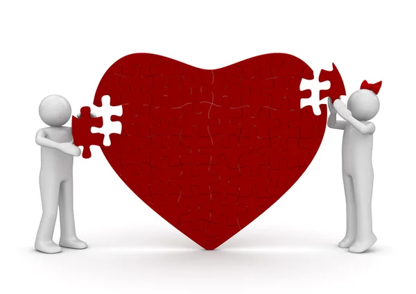 Milující srdce romantické puzzle (láska, valentine den série, 3d izolovaných znaků) — Stock fotografie