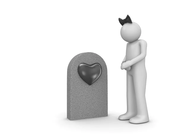 Láska hrob a smutná žena (láska, valentine den série, 3d izolované charakter) — Stock fotografie