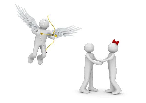 Cupid and couple (love, valentine day series, 3d isolated characters) — Stock Photo, Image