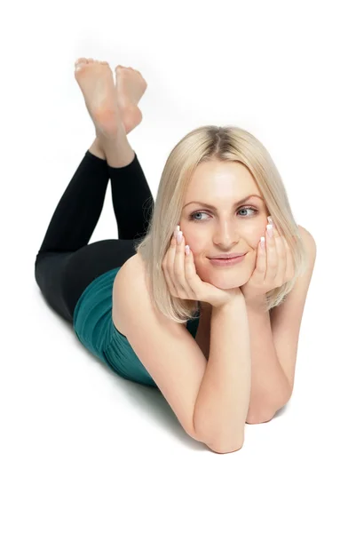 Blonde relaxing between fitness exercises — Stock Photo, Image