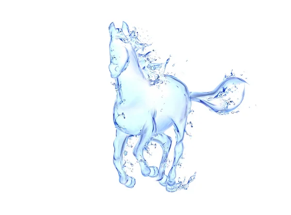 Galopperende paard vloeibare kunstwerk - dierlijke figuur in beweging gemaakt van water met vallende druppels — Stockfoto