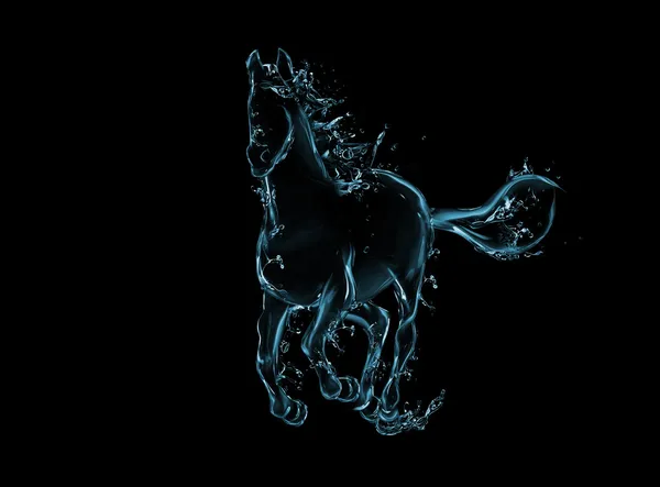 stock image Galloping horse liquid artwork on black - Animal figure in motion made of water with falling drops