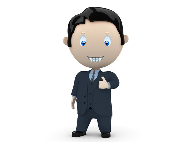 I like it! Social 3D characters: happy smiling businessman in suit showing big finger. New constantly growing collection of expressive unique multiuse images. Concept for social like illustrati — Stock Photo, Image