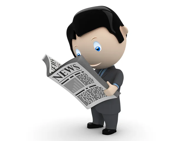 Hot news! Social 3D characters: businessman in suit reading newspaper. New constantly growing collection of expressive unique multiuse images. Concept for news illustration. Isolated. — Stock Photo, Image