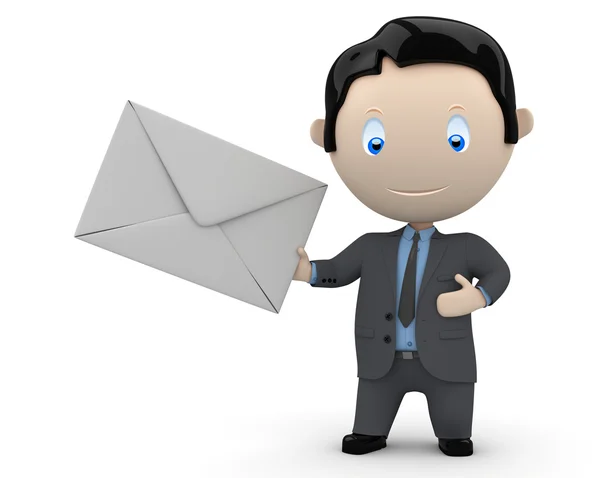 У вас новое электронное сообщение. Социальные 3D персонажи: бизнесмен держит почтовый конверт. Новая постоянно растущая коллекция выразительных уникальных многофункциональных изображений. Мбаппе для иллюстрации электронной почты. Изола — стоковое фото