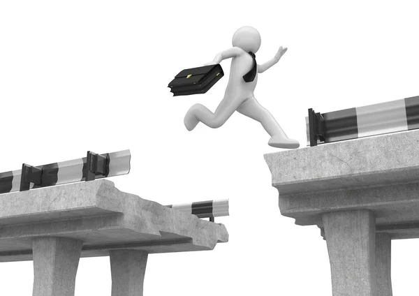 Businessman jumping over the road gap — Stock Photo, Image