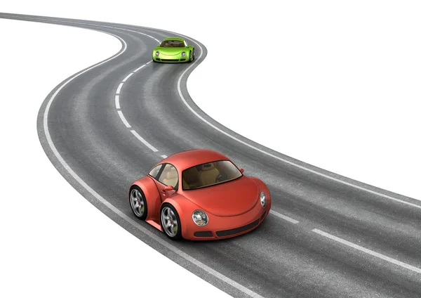 Road race grön röda bilar — Stockfoto