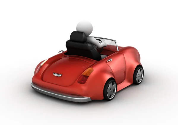 Cabrio vermelho conduzido por personagem 3d — Fotografia de Stock