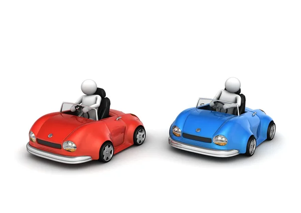Two cars racing (funny micromachines series) — Stock Photo, Image