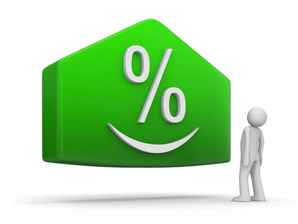 Insättning-vinsttillväxt (3d isolerade karaktär, grön platta, pil, leende procent tecken) — Stockfoto