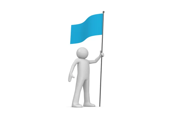Adam mavi bayrak direği üzerinde tutar. — Stok fotoğraf