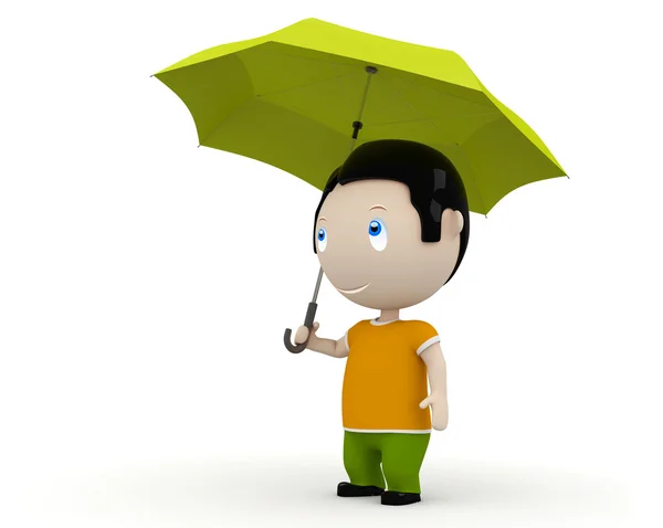 Під захистом! Соціальні 3D персонажі: молодий чоловік стоїть з парасолькою. Нова колекція постійно зростаючих унікальних зображень множинного використання. Концепція страхової ілюстрації. Ізольовані . — стокове фото