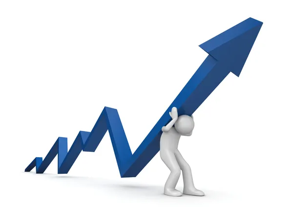 Man stödja blå diagrammet pilen — Stockfoto