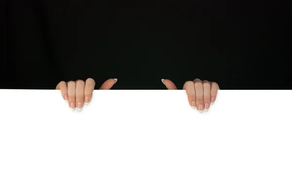 Mãos no branco - coloque a cabeça no preto — Fotografia de Stock