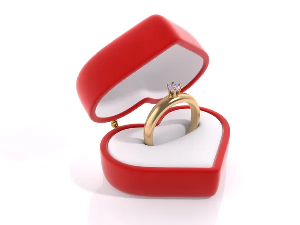Anel de diamante na caixa do coração (amor, série dia dos namorados, personagens isolados 3d ) — Fotografia de Stock