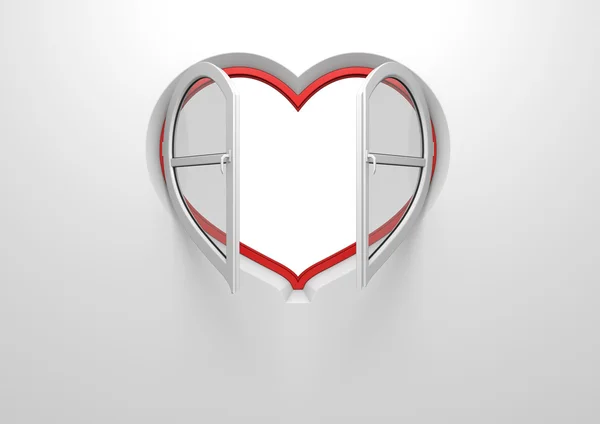 Heart window opened sun blinds (love, valentine day series, 3d isolated characters) — Stock Photo, Image