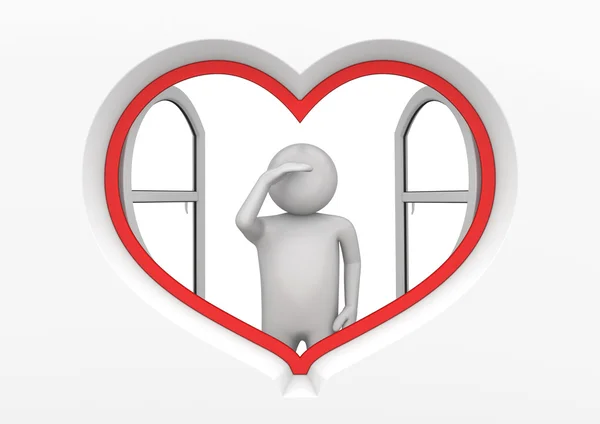 Observador da janela do coração (amor, série dia dos namorados, personagens isolados 3d ) — Fotografia de Stock