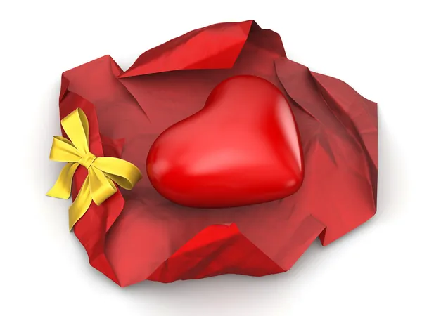 Csomagolatlan szív ajándék (szerelem, Valentin nap sorozat, 3D-s elszigetelt karakterek) — Stock Fotó
